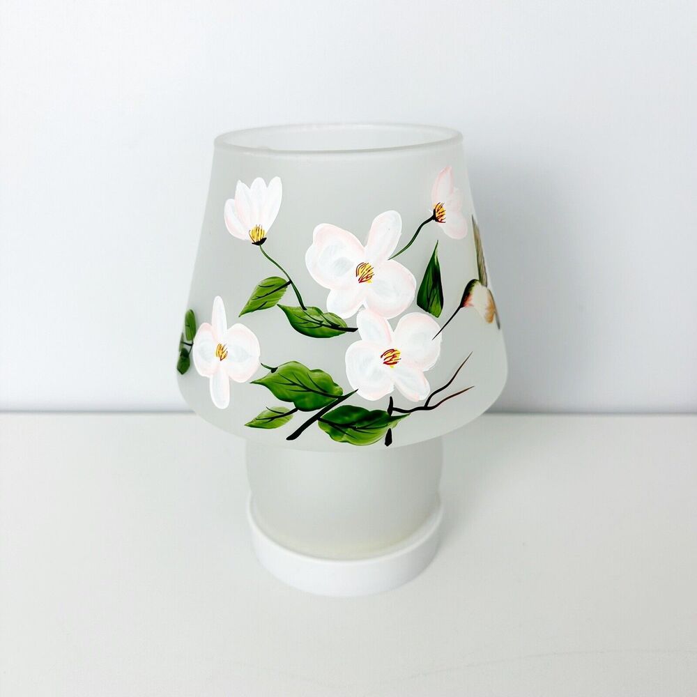 Valerie Parrhill Frosted Satin Glass Floral Hummingbird Lamp 7.5” NEW - Picture 2 of 7
